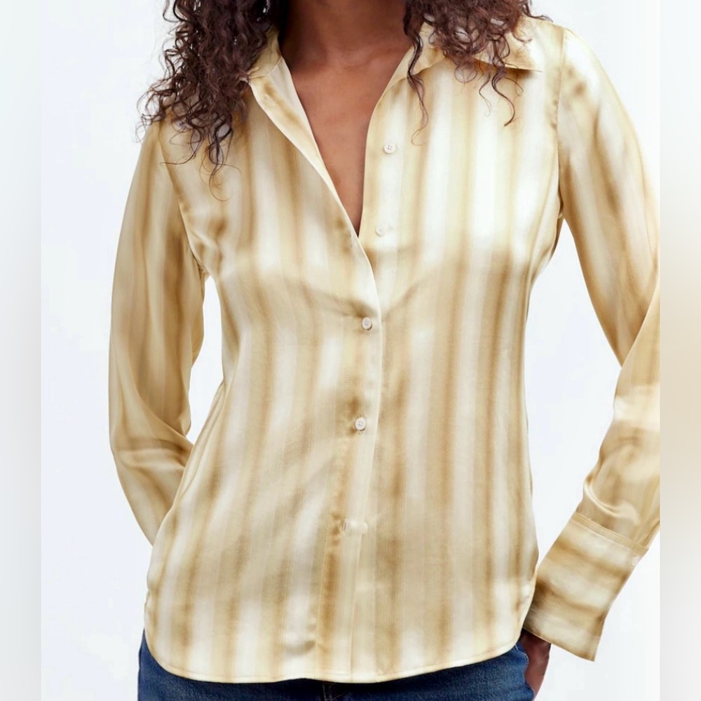 NWT Madewell Cream Striped Button-Down blouse 100% Silk Sz 8🍨